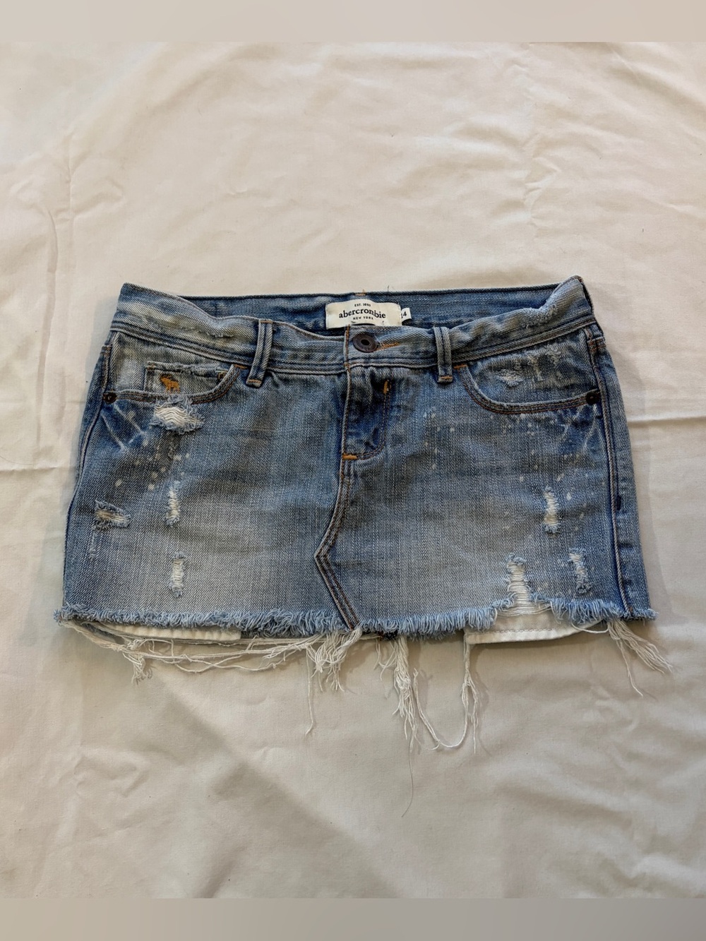 Abercrombie & Fitch Light Wash Distressed Denim Mini Skirt
